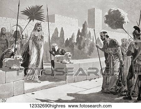 Stock Photograph - Cleopatra visits Herod at Jerusalem, 33 B. C. Cleopatra VII Philopator, 69 - 30 BC. Last active ruler of Ptolemaic Egypt. Herod, 74/73 BCE 4 BC, aka Herod the Great and Herod I. King of Judea. From Hutchinson's History of the Nations, published 1915.. Fotosearch