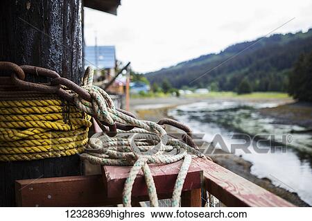 Stock Photograph - Close Up Of Tie Up Lines On A Dock, Seldovia, Southcentral Alaska, USA. Fotosearch