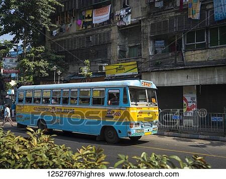 Colourful bus on the street; Kolkata, West Bengal, India View Large Photo Image Stock Photograph - Colourful bus on the street; Kolkata, West Bengal, India. Fotosearch