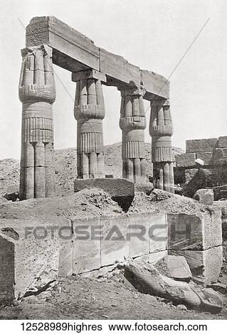 Stock Photograph - Columns in the Temple of Thutmose III aka Thutmosis, Tuthmosis III or Thothmes, Karnak, Egypt. From The Wonders of the World, published c. 1920.. Fotosearch