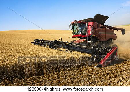 Combine Harvesting Grain On The Hills Of The Palouse Region Of Washington; Washington, United States Of America View Large Photo Image Stock Photograph - Combine Harvesting Grain On The Hills Of The Palouse Region Of Washington; Washington, United States Of America. Fotosearch