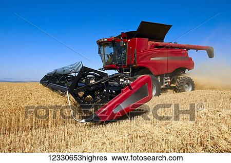 Stock Photograph - Combine Harvests Grain In The Palouse Region Of Washington; Washington, United States Of America. Fotosearch