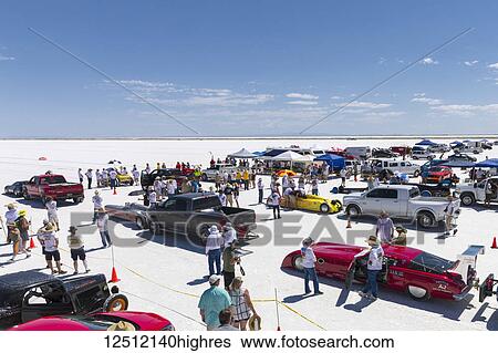 Competitors stage for starting line at Bonneville Salt Flats during Bonneville Speed Week 2017; Wendover, Utah, United States of America View Large Photo Image Stock Photograph - Competitors stage for starting line at Bonneville Salt Flats during Bonneville Speed Week 2017; Wendover, Utah, United States of America. Fotosearch