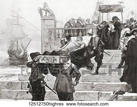 Stock Photograph - Conveying the body of Gustavus Adolphus to the ship at Wolgast for transfer to Sweden after his death at The Battle of Ltzen, November 6, 1632. Gustav II Adolf, 1594 1632, aka Gustavus Adolphus or Gustav II Adolph. King of Sweden from 1611 to 1632..... Fotosearch