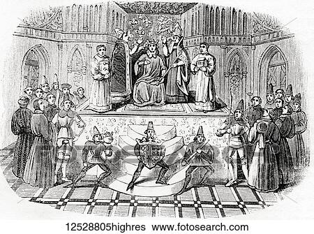 Stock Photograph - Coronation of Henry IV, 13 October 1399. Henry IV, 1367 - 1413, aka Henry of Bolingbroke. King of England and Lord of Ireland. From Old England: A Pictorial Museum, published 1847.. Fotosearch