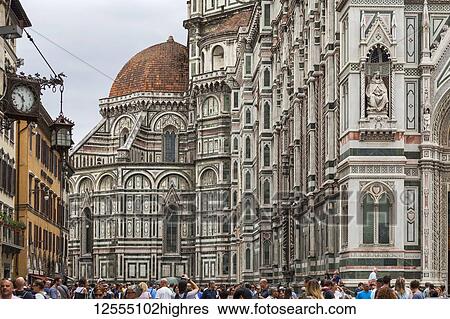 Stock Photograph - Crowds at Florence Cathedral; Florence, Italy. Fotosearch
