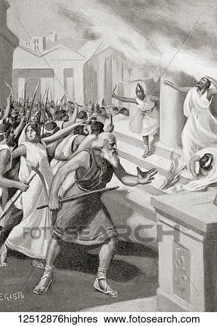Stock Photograph - Cylon of Croton leading a revolt against the Pythagoreans, c. 509 BC. From Hutchinson's History of the Nations, published 1915.. Fotosearch