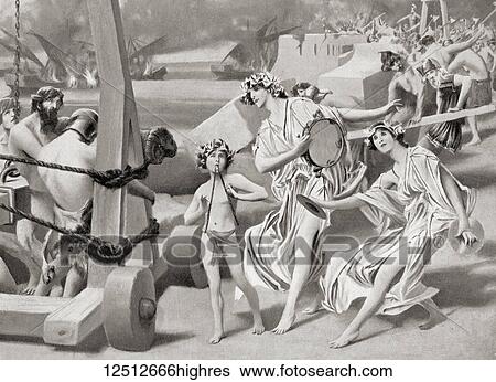 Stock Photograph - Demolition of the long walls of Athens, Greece in 403 BC. The Long Walls constructed in the mid 5th century BC in several phases to connect Athens to its ports at Piraeus and Phalerum. Around 6 km in length, they were destroyed by the Spartans in.... Fotosearch