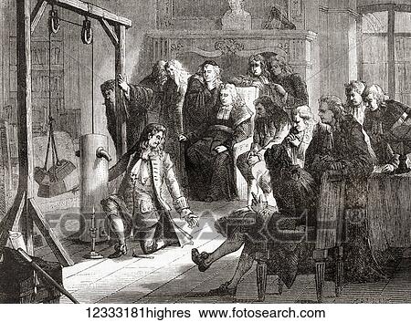 Stock Photograph - Denis Papin demonstrates the principle of the combustion and explosion engine displacing a piston by heating a metal cylinder emptied of air, filled with gunpowder. Denis Papin, 1647 c. 1713. French physicist, mathematician and inventor. From Les.... Fotosearch