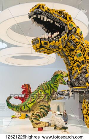 Stock Photograph - Dinosaur made of Lego bricks, Lego House; Billund, Denmark. Fotosearch