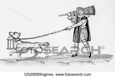 Stock Photograph - Dogberry, the constable of the watch. From Act III, scene III of William Shakespeare's play Much Ado About Nothing. After a 13th century Englsih MS. From A Life of William Shakespeare, published 1908.. Fotosearch