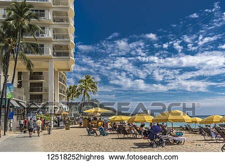 East end of Fort DeRussy boardwalk and beach umbrellas on Waikiki Beach with Diamond Head in the background, Waikiki; Honolulu, Oahu, Hawaii, United States of America View Large Photo Image Stock Photograph - East end of Fort DeRussy boardwalk and beach umbrellas on Waikiki Beach with Diamond Head in the background, Waikiki; Honolulu, Oahu, Hawaii, United States of America. Fotosearch