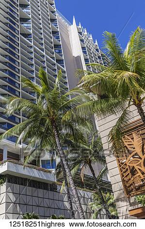 Stock Photograph - East side of Trump International Hotel Waikiki viewed from Kalia Road in Waikiki; Honolulu, Oahu, Hawaii, United States of America. Fotosearch