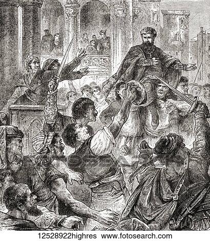 Stock Photograph - Election of a doge in Genoa, Italy. From Ward and Lock's Illustrated History of the World, published c. 1882.. Fotosearch