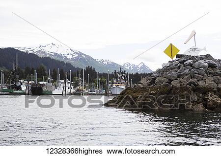 Stock Photograph - Entrance To The Seldovia Small Boat Harbor, Kachemak Bay, Alaska.. Fotosearch