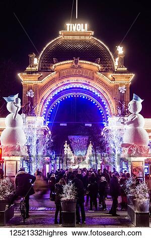 Stock Photograph - Entrance to Tivoli Gardens in winter; Copenhagen, Denmark. Fotosearch