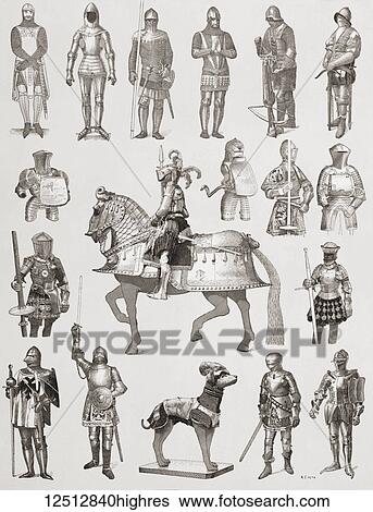 Eurpoean suits of armour from the 14th, 15th and 16th centuries. From Enciclopedia Ilustrada Segui, published 1908. View Large Photo Image Stock Photograph - Eurpoean suits of armour from the 14th, 15th and 16th centuries. From Enciclopedia Ilustrada Segui, published 1908.. Fotosearch