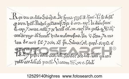 Facsimile of a specimen from the Domesday Book, a record of the Great Survey of England and parts of Wales completed in 1086 by order of King William the Conqueror. From Old England: A Pictorial Museum, published 1847. View Large Photo Image Stock Photograph - Facsimile of a specimen from the Domesday Book, a record of the Great Survey of England and parts of Wales completed in 1086 by order of King William the Conqueror. From Old England: A Pictorial Museum, published 1847.. Fotosearch