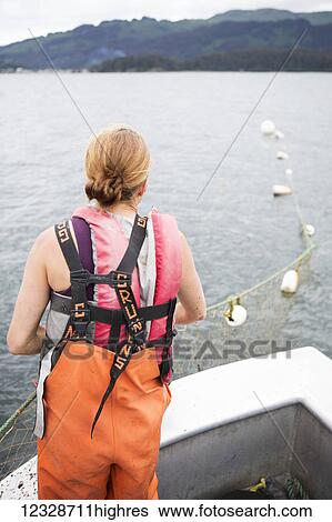 Female set-net fisherman hauling in her net near Seldovia, South-central Alaska; Alaska, United States of America View Large Photo Image Stock Photograph - Female set-net fisherman hauling in her net near Seldovia, South-central Alaska; Alaska, United States of America. Fotosearch