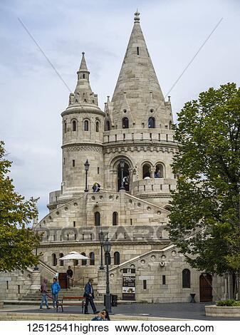 Stock Photograph - Fisherman's Bastion, Buda's Castle District; Buda, Budapest, Hungary. Fotosearch