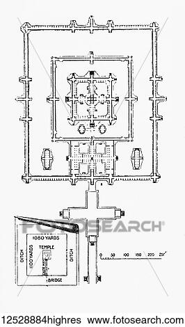 Stock Photograph - Floor plan of the Wat Phra Mahathat Woramahawihan, the main Buddhist temple (wat) of the Nakhon Si Thammarat Province in Southern Thailand. From The Wonders of the World, published c. 1920.. Fotosearch