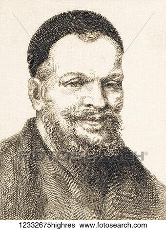 Stock Photograph - Franois Rabelais, French Renaissance author, physician, friar, scholar. Date of birth unknown, but thought to be between 1483-94. He died in 1553. After a portrait by Flix Bracquemond.. Fotosearch