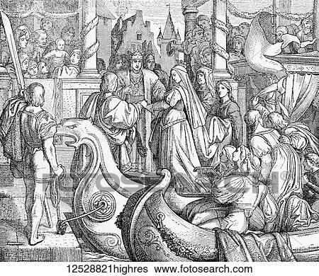 Stock Photograph - Frederick II welcoming his future bride Isabella of England to Germany in 1235. Frederick II, 1194 1250. Holy Roman Emperor, King of the Romans, King of Sicily and King of Jerusalem from the Hohenstaufen dynasty during the Middle Ages. Isabella.... Fotosearch