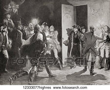 Stock Photograph - Frederick the Great surprising Austrian officers at Lissa after his victory at the Battle of Leuthen, Prussian Silesia, 1757, their surprise was so great that they immediately gave up their weapons. Frederick II, 1712 - 1786. King of Prussia. From.... Fotosearch