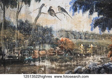 Stock Photograph - Fresco depicting scenes from the Ramayana in a gallery at the Royal Palace, Phnom Penh, Cambodia. Fotosearch