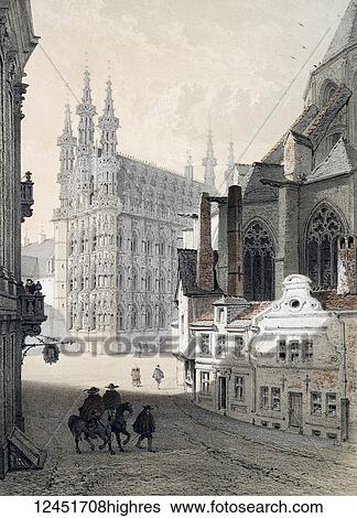 from Monuments Darchitecture et de Sculpture ex Belgique. Dessins Dapres Nature Lithographies Par F Stroobant. Charles Muquardt, Editeur. Published 1855. Simonau & Toovey, Brussels. Fine art prints. The Town Hall at Louvain. On a central square is the... View Large Photo Image Stock Photograph - from Monuments Darchitecture et de Sculpture ex Belgique. Dessins Dapres Nature Lithographies Par F Stroobant. Charles Muquardt, Editeur. Published 1855. Simonau & Toovey, Brussels. Fine art prints. The Town Hall at Louvain. On a central square is the.... Fotosearch
