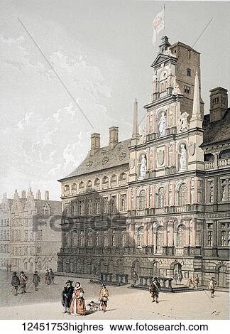 from Monuments Darchitecture et de Sculpture ex Belgique. Dessins Dapres Nature Lithographies Par F Stroobant. Charles Muquardt, Editeur. Published 1855. Simonau & Toovey, Brussels. Fine art prints, Town Hall, Antwerp. The Stadhuis (City Hall) of Antwerp,... View Large Photo Image Stock Photograph - from Monuments Darchitecture et de Sculpture ex Belgique. Dessins Dapres Nature Lithographies Par F Stroobant. Charles Muquardt, Editeur. Published 1855. Simonau & Toovey, Brussels. Fine art prints, Town Hall, Antwerp. The Stadhuis (City Hall) of Antwerp,.... Fotosearch
