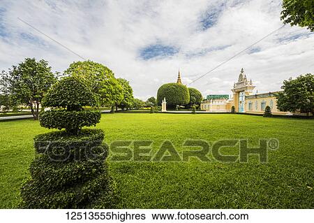 Stock Photograph - Gardens in the Royal Palace complex; Phnom Penh, Cambodia. Fotosearch