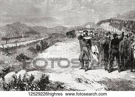 Stock Photograph - Garibaldi attacked by Italian Troops at the Battle of Aspromonte aka The Day of Aspromonte, 1862. Giuseppe Garibaldi, 1807 - 1882. Italian general, politician and nationalist. From Ward and Lock's Illustrated History of the World, published c. 1882.. Fotosearch