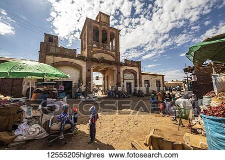 Stock Photograph - Gate of the Medeber Market, built circa 1912; Asmara, Central Region, Eritrea. Fotosearch