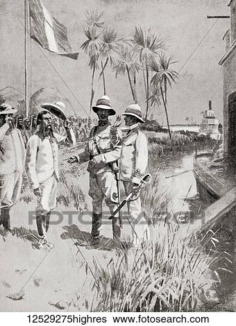 Stock Photograph - General Kitchener, left, meets Major Marchand during The Fashoda Incident or Crisis, 1898. Field Marshal Horatio Herbert Kitchener, 1st Earl Kitchener, 1850 1916. Senior British Army officer and colonial administrator. General Jean-Baptiste.... Fotosearch