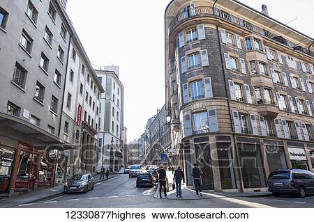 Stock Photograph - Geneva Street Scene; Geneva, Switzerland. Fotosearch