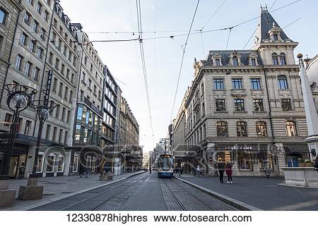 Stock Photograph - Geneva Street Scene; Geneva, Switzerland. Fotosearch