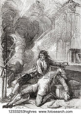 Stock Photograph - German physicist Georg Wilhelm Richmann (1722-1753) killed by ball lightning in his laboratory in St Petersburg, Russia, on 6 August 1753 whilst repeating Benjamin Franklin's kite experiment: he was the first person to be killed while conducting an.... Fotosearch