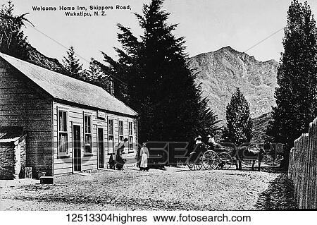 Glass Negative circa 1900. Victorian. Social History. The Welcome home inn, Skippers Road, Wakatipu, New Zealand. people with horse and cart outsiode hotel View Large Photo Image Stock Photograph - Glass Negative circa 1900. Victorian. Social History. The Welcome home inn, Skippers Road, Wakatipu, New Zealand. people with horse and cart outsiode hotel. Fotosearch