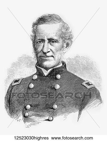 Stock Photograph - Gleason's Pictorial Drawing Room Companion, 1852 etching or wood engraving. General Lorenzo Thomas, acting secretary of war. Fotosearch