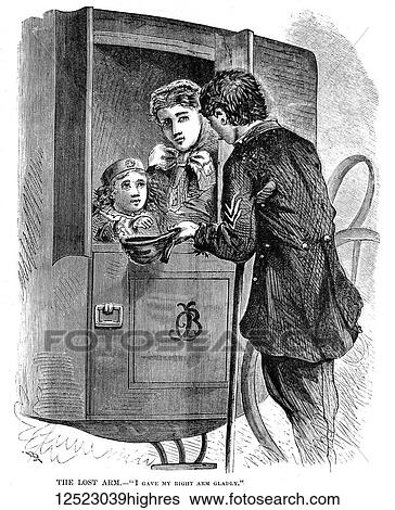 Gleason's Pictorial Drawing Room Companion, 1852 etching or wood engraving. An illustration of a soldier with one arm begging for money from a lady in a coach. His words I gave my right arm gladly View Large Photo Image Stock Photograph - Gleason's Pictorial Drawing Room Companion, 1852 etching or wood engraving. An illustration of a soldier with one arm begging for money from a lady in a coach. His words I gave my right arm gladly. Fotosearch