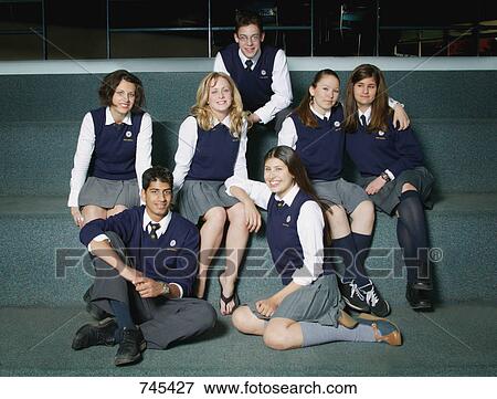 Stock Photo - Group of students in uniform. Fotosearch