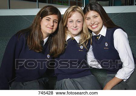 Stock Photo - Group of students in uniform. Fotosearch