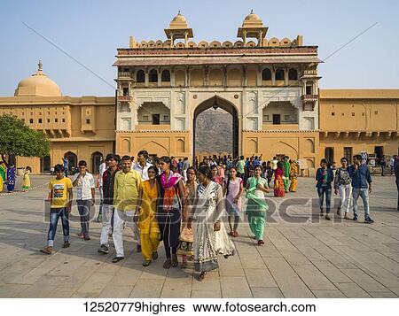 Stock Photograph - Groups of tourists at Amer Fort; Jaipur, Rajasthan, India. Fotosearch