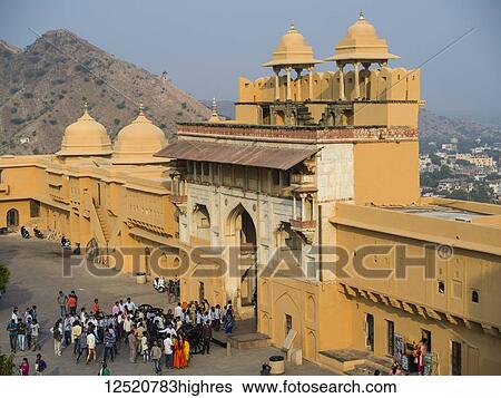 Stock Photograph - Groups of tourists at Amer Fort; Jaipur, Rajasthan, India. Fotosearch