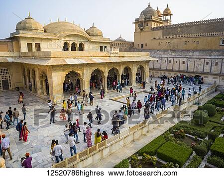 Stock Photograph - Groups of tourists at Amer Fort; Jaipur, Rajasthan, India. Fotosearch