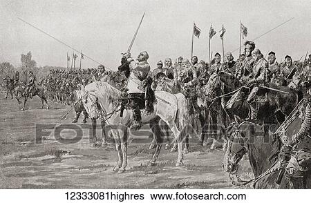 Stock Photograph - Gustavus Adolphus praying before The Battle of Ltzen, 1632, he was later killed in said battle. Gustav II Adolf, 1594 1632, aka Gustavus Adolphus. King of Sweden. From Hutchinson's History of the Nations, published 1915.. Fotosearch
