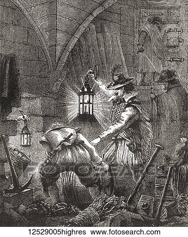 Guy Fawkes and the conspirators at work. Guy Fawkes, 1570 1606, aka Guido Fawkes, member of a group of provincial English Catholics who took part in The Gunpowder Plot of 1605, aka Gunpowder Treason Plot or the Jesuit Treason, a failed assassination... View Large Photo Image Stock Photograph - Guy Fawkes and the conspirators at work. Guy Fawkes, 1570 1606, aka Guido Fawkes, member of a group of provincial English Catholics who took part in The Gunpowder Plot of 1605, aka Gunpowder Treason Plot or the Jesuit Treason, a failed assassination.... Fotosearch
