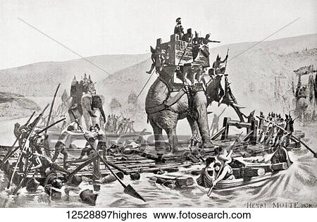 Hannibal's army crossing the Rhne in 218BC, seen here using rafts of wood to float his elephants and soldiers across the river. Hannibal Barca, 247 183/181 BC. Carthaginian general. From Hutchinson's History of the Nations, published 1915. View Large Photo Image Stock Photograph - Hannibal's army crossing the Rhne in 218BC, seen here using rafts of wood to float his elephants and soldiers across the river. Hannibal Barca, 247 183/181 BC. Carthaginian general. From Hutchinson's History of the Nations, published 1915.. Fotosearch