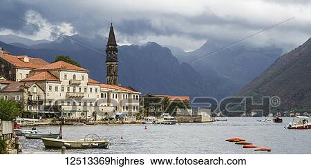 Stock Photograph - Harbour of Perast, in the Bay of Kotor; Perast, Monte. Fotosearch